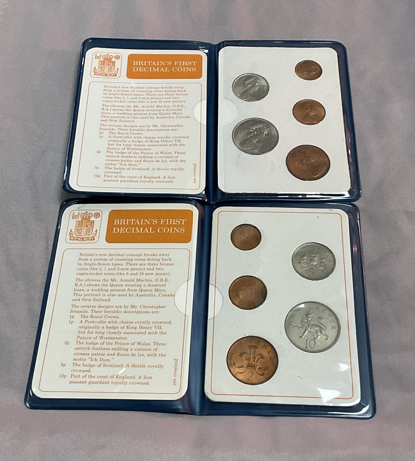 Two sets of Britains first decimal coins