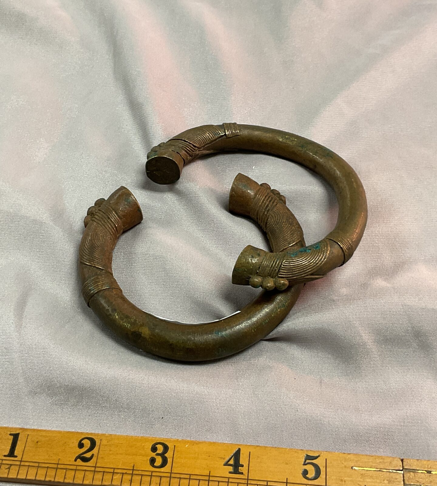 Pair of antique bronze slave bangles - Image 2