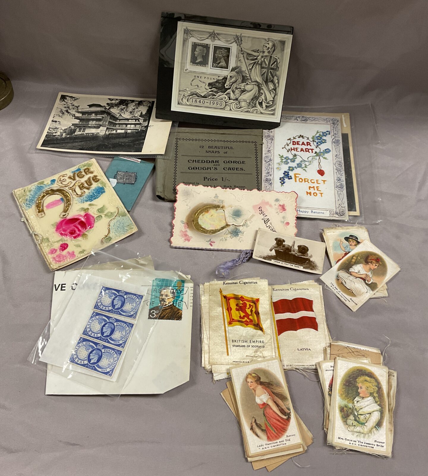 Collection of ephemera inc silks and stamps