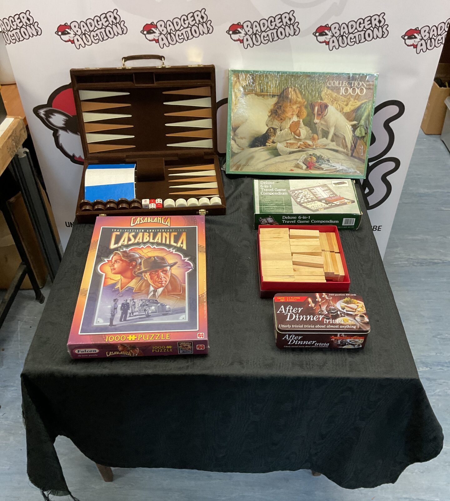 Bag of mixed board games inc casablanca and delux 6-in-1 game competition