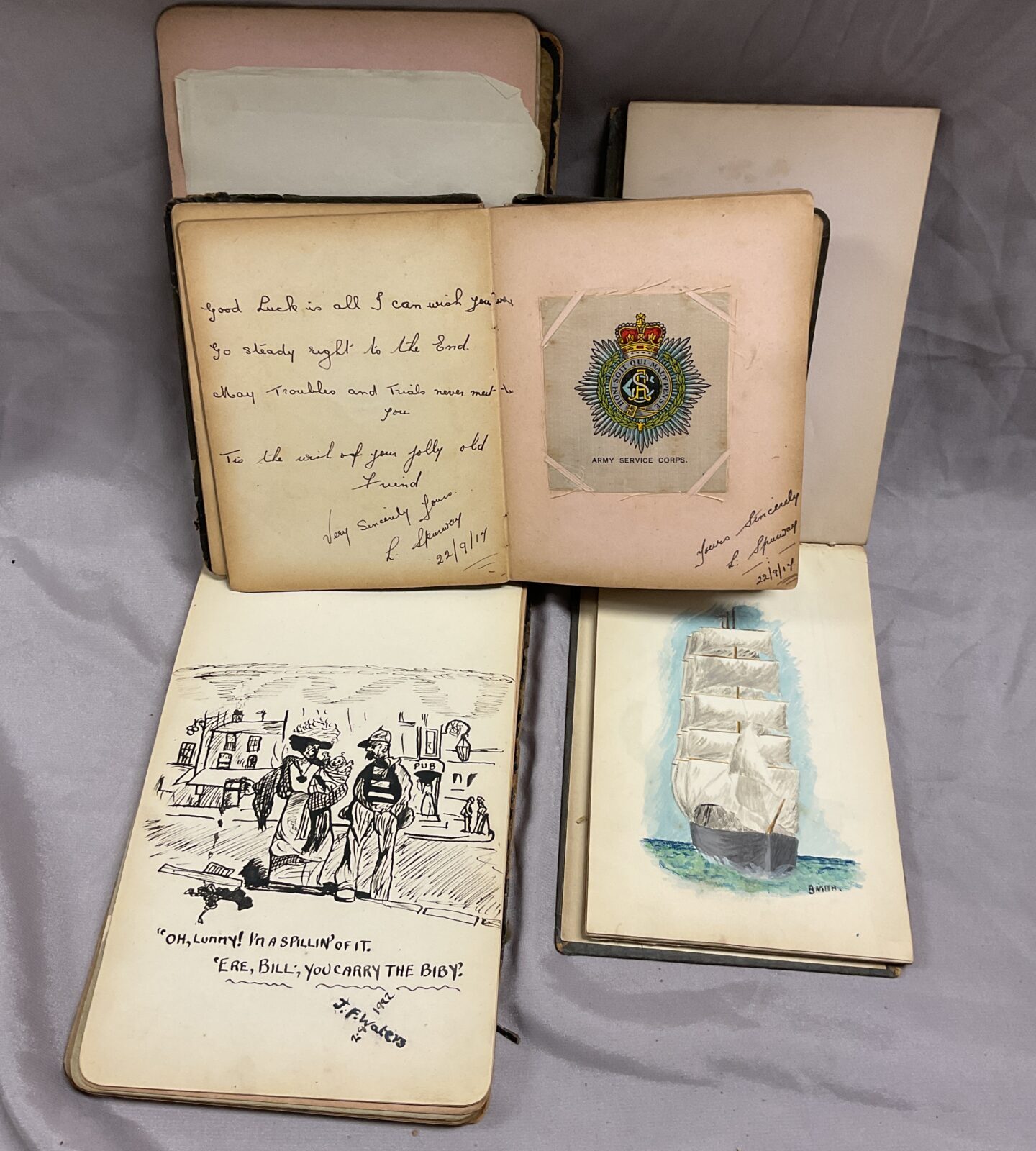 Three Early 1900s pocket books with assortment of water colours and poems - Image 2
