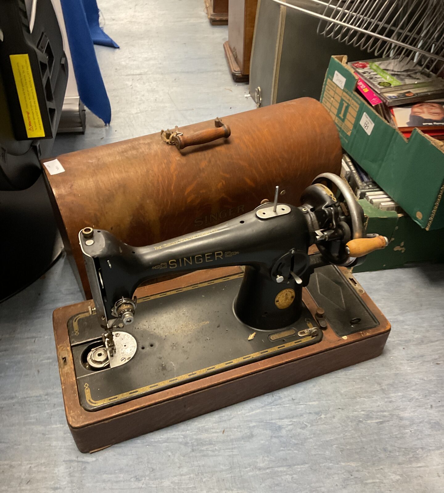 Vintage hand cranked singer sewing machine