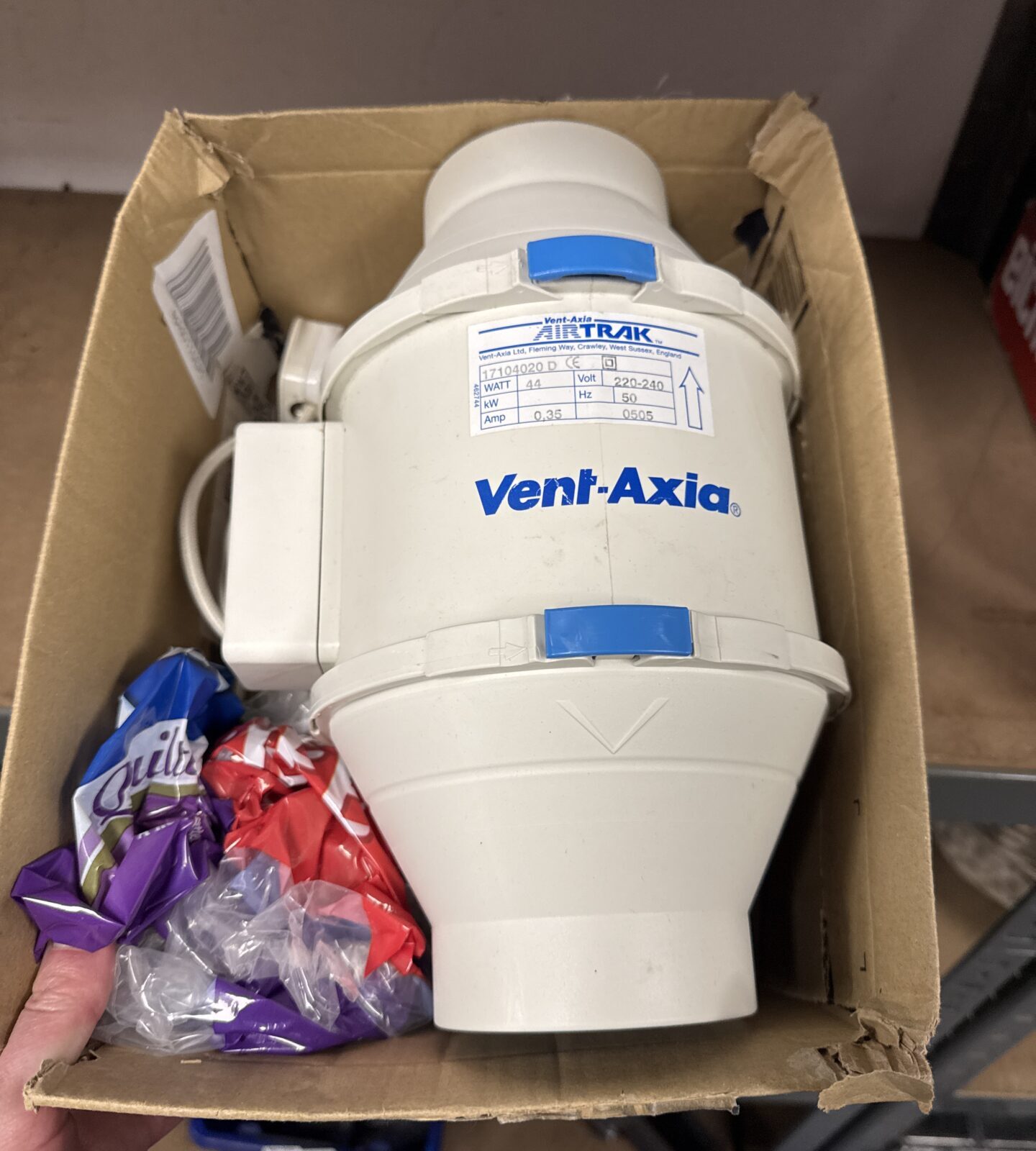 Ventaxia airtrak in line extractor fan