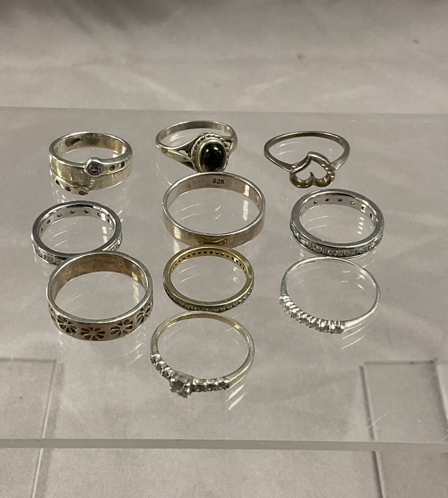 Ten silver rings assorted sizes 21g gross