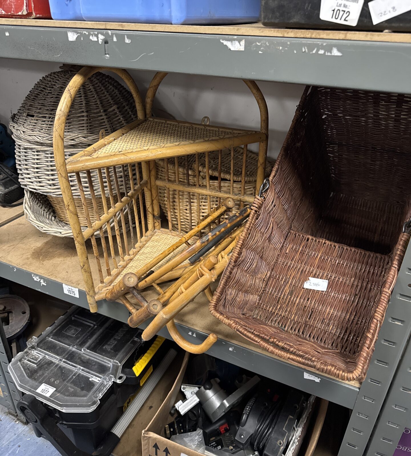 Quantity of wicker baskets & bamboo items inc coat hook