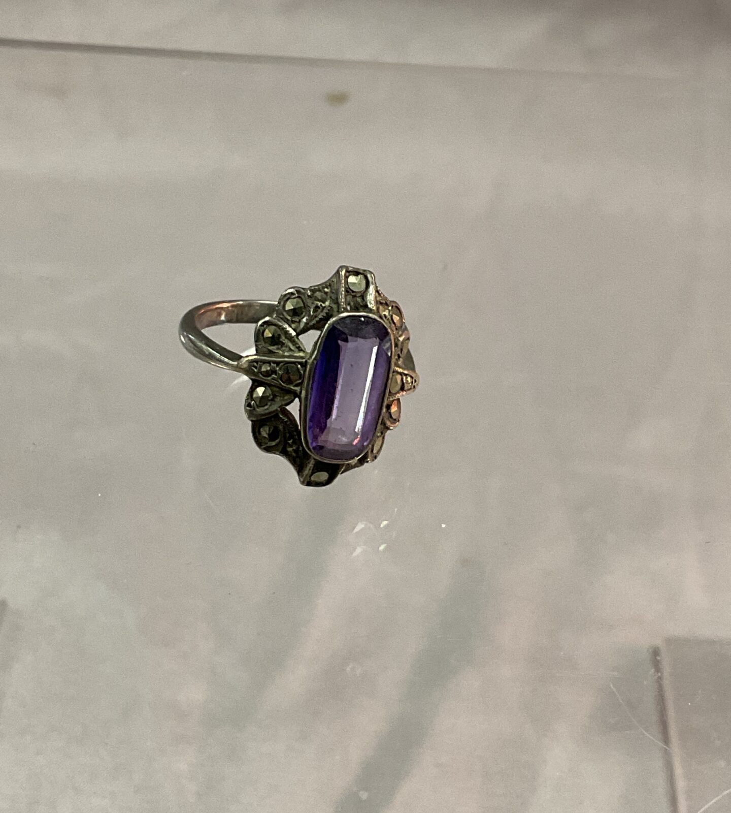 925 Silver amethyst and Marcasite Ring size n