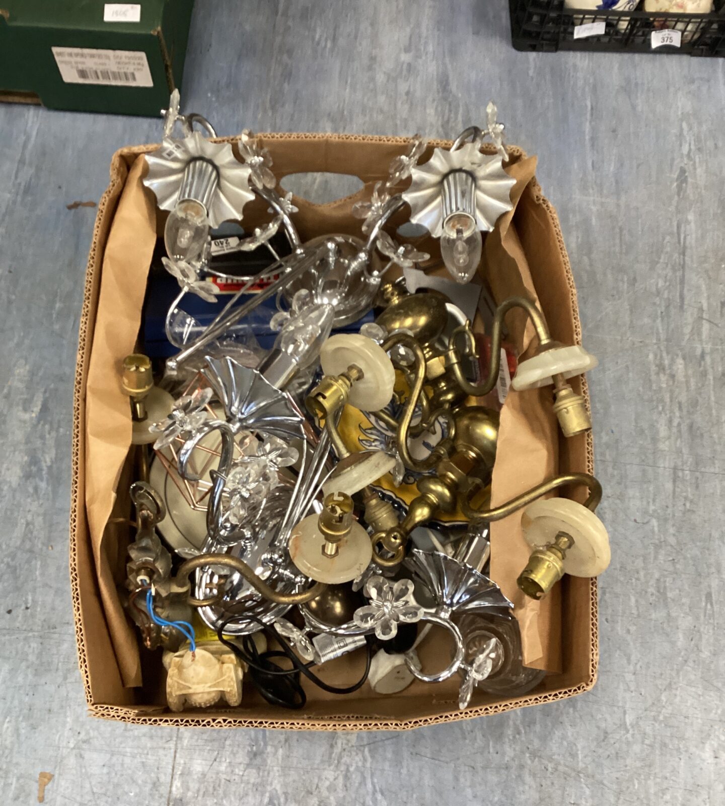 Box of mixed items inc Decorative light fittings