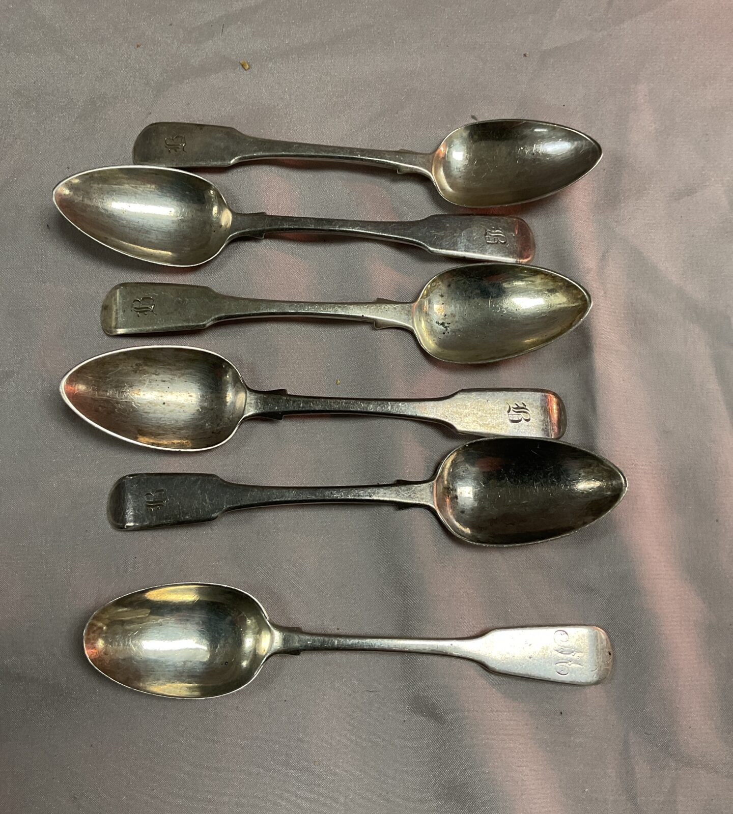 six hallmarked Sterling silver Georgian teaspoons 146.4g