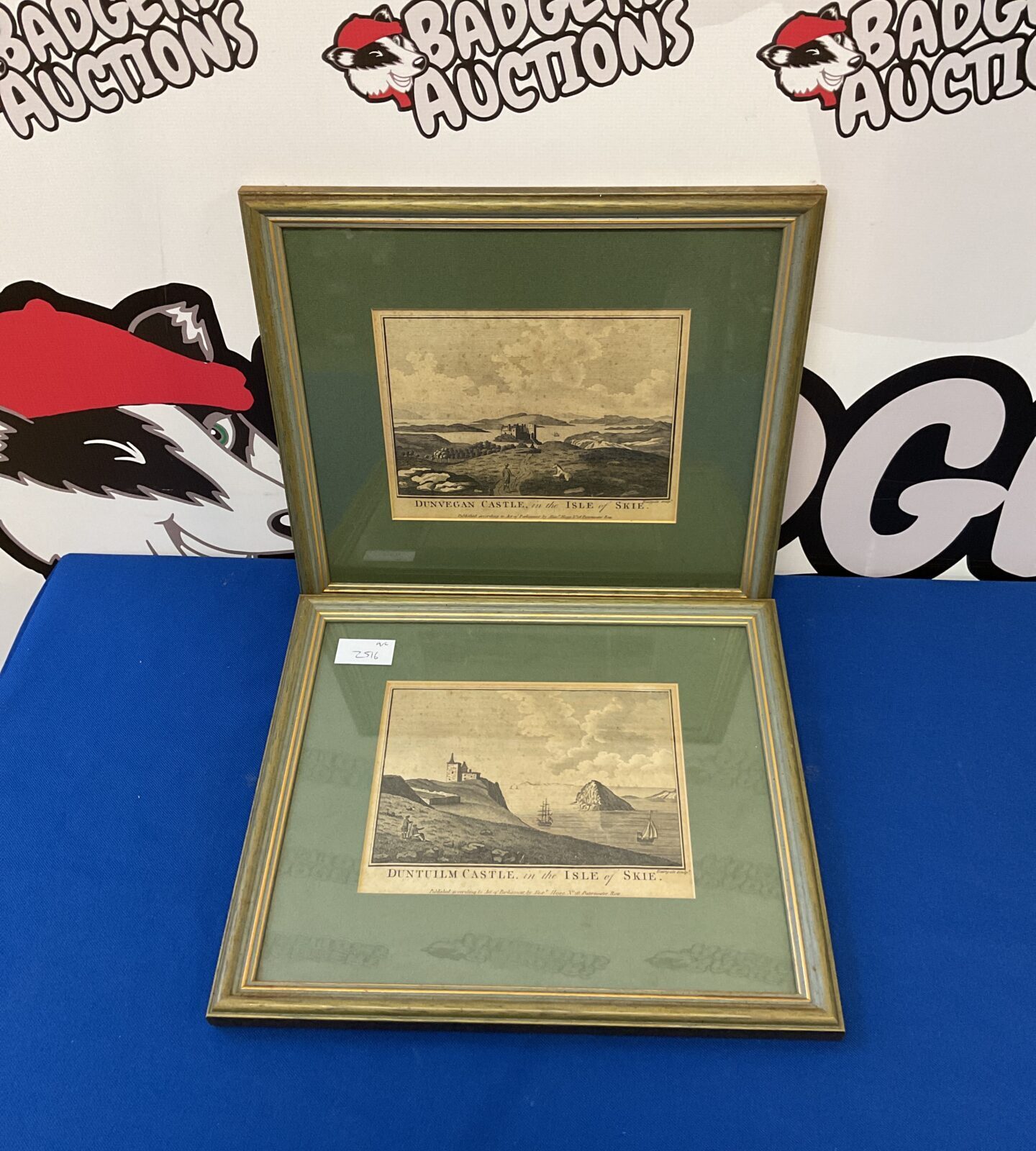 Pair of framed vintage dunvegan castle, isle of skie prints