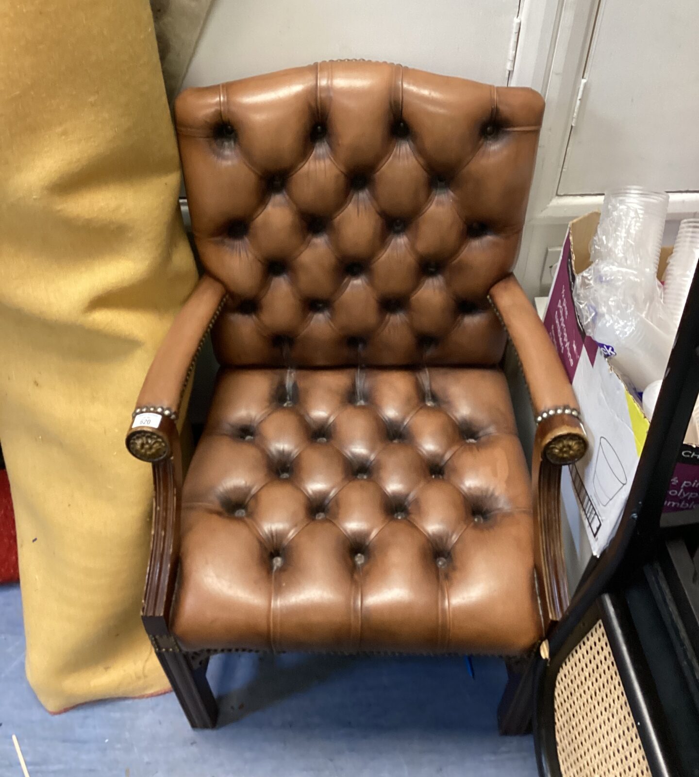 Vintage button back chesterfield style leather studded armchair