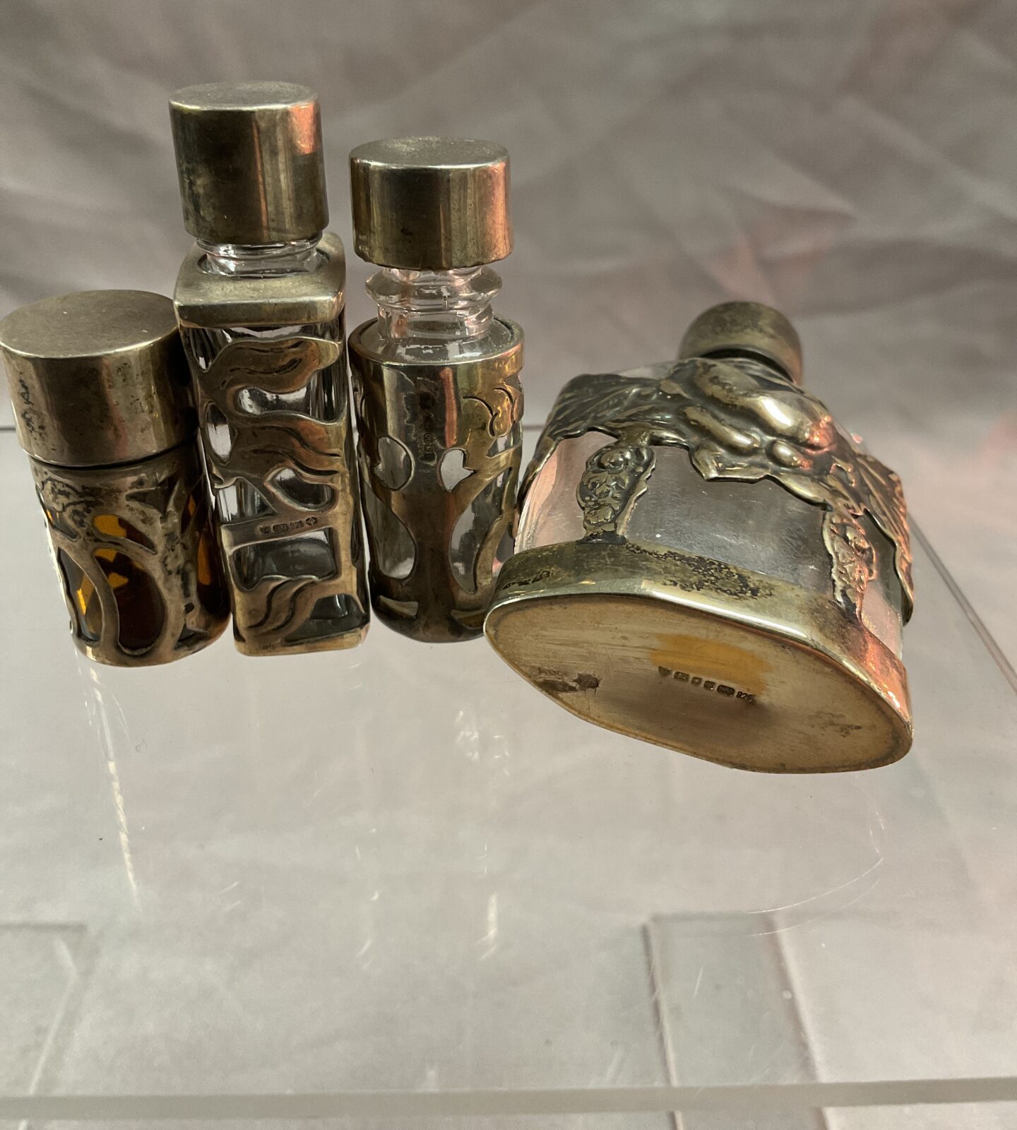 Four hallmarked silver mounted perfume bottles - Image 2