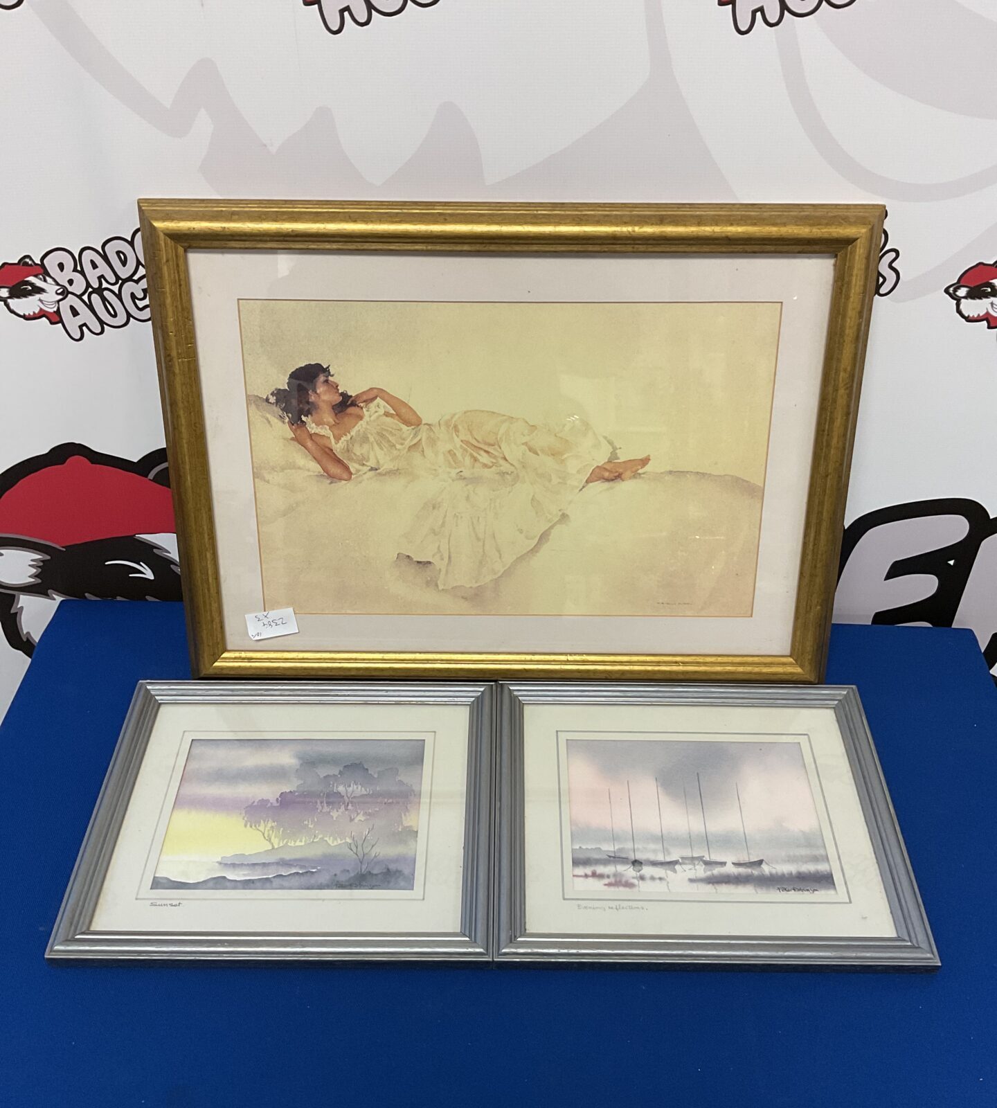 Pair of peter robinson watercolours & flint print of a reclining lady