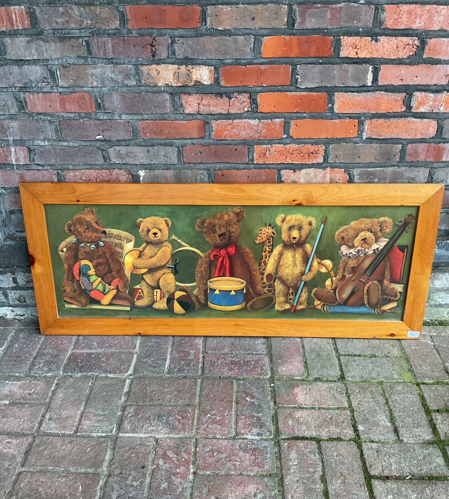 Large pine framed print of teddy bears