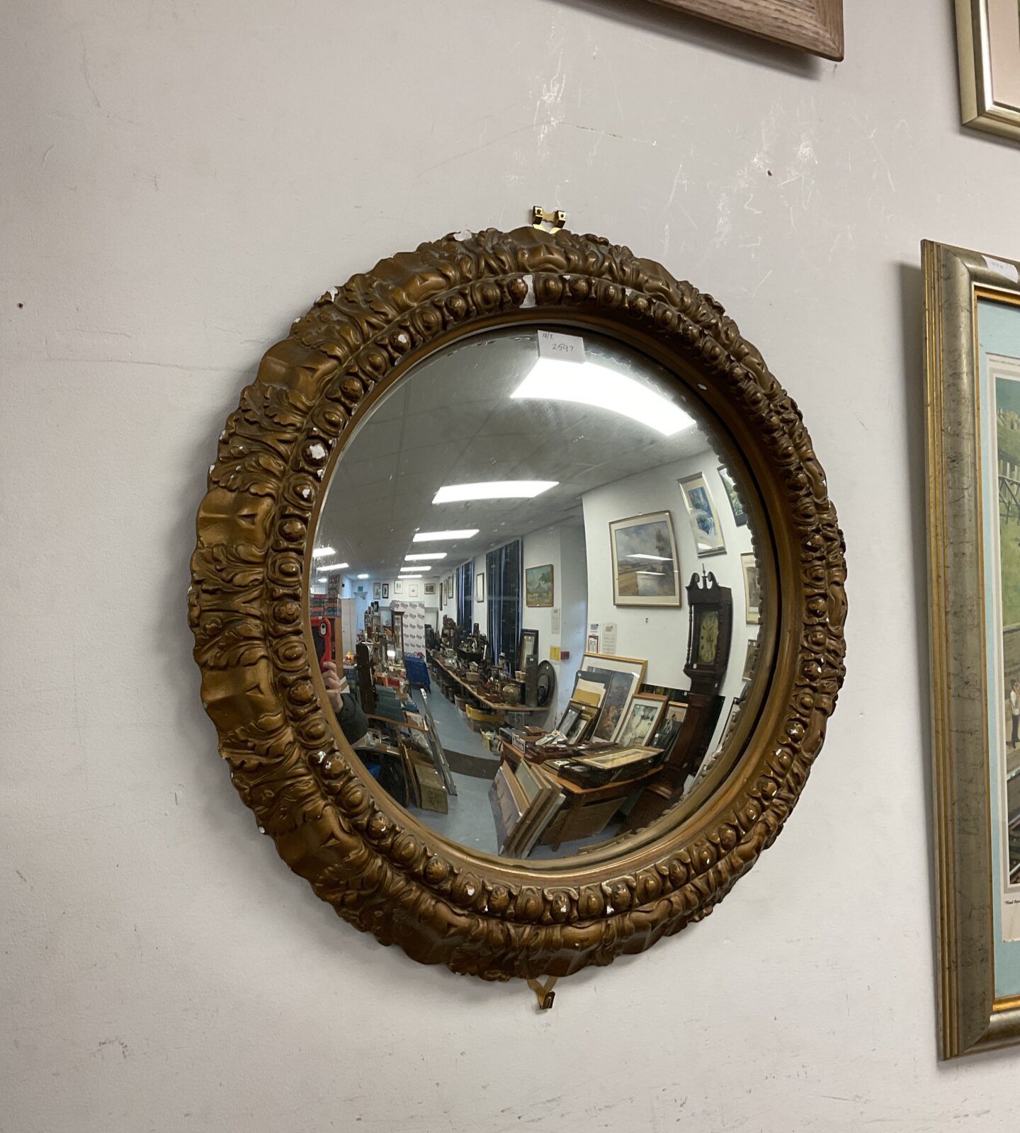 Vintage jesso framed fish eye mirror