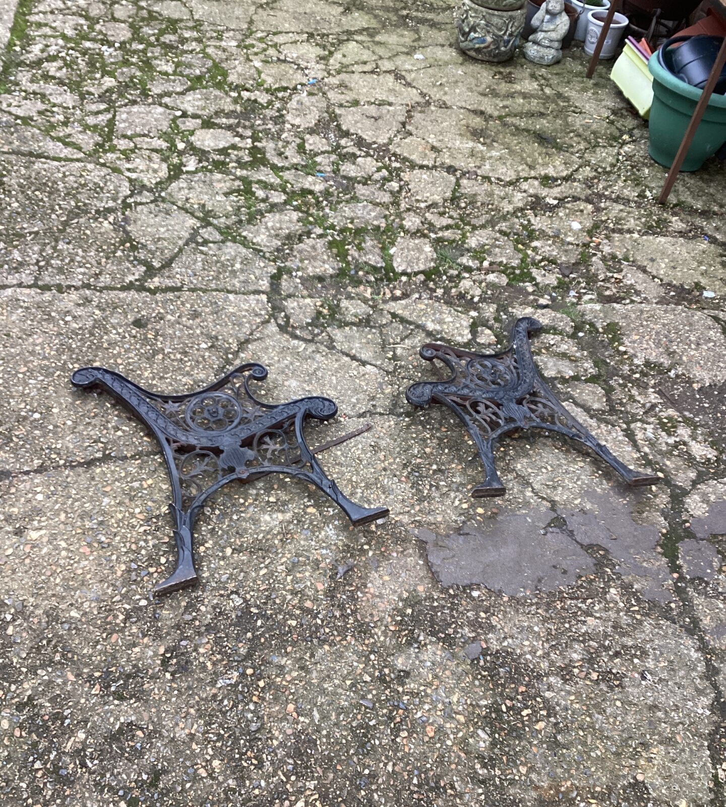 Set of wrought iron Bench ends