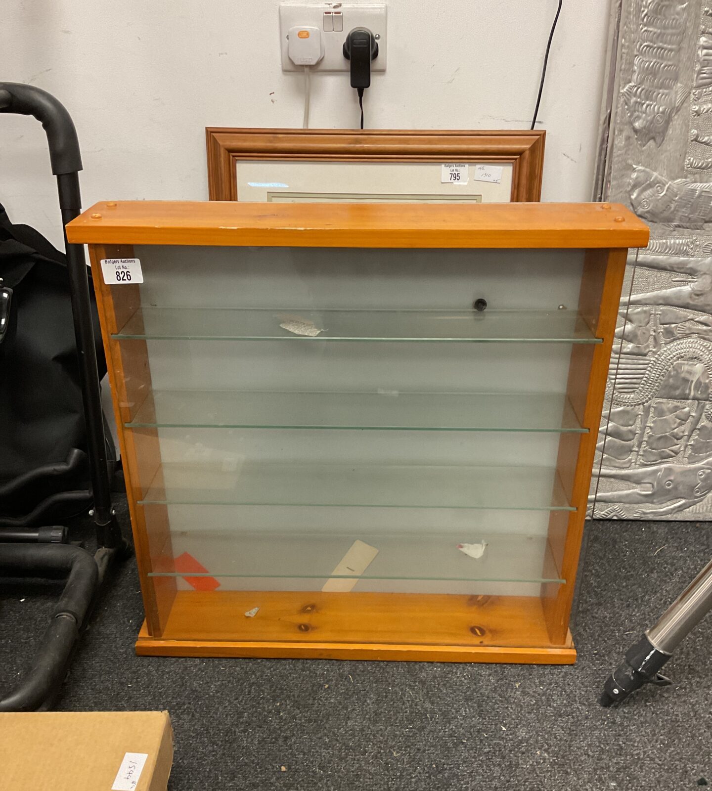 Pine glass fronted collectors display cabinet