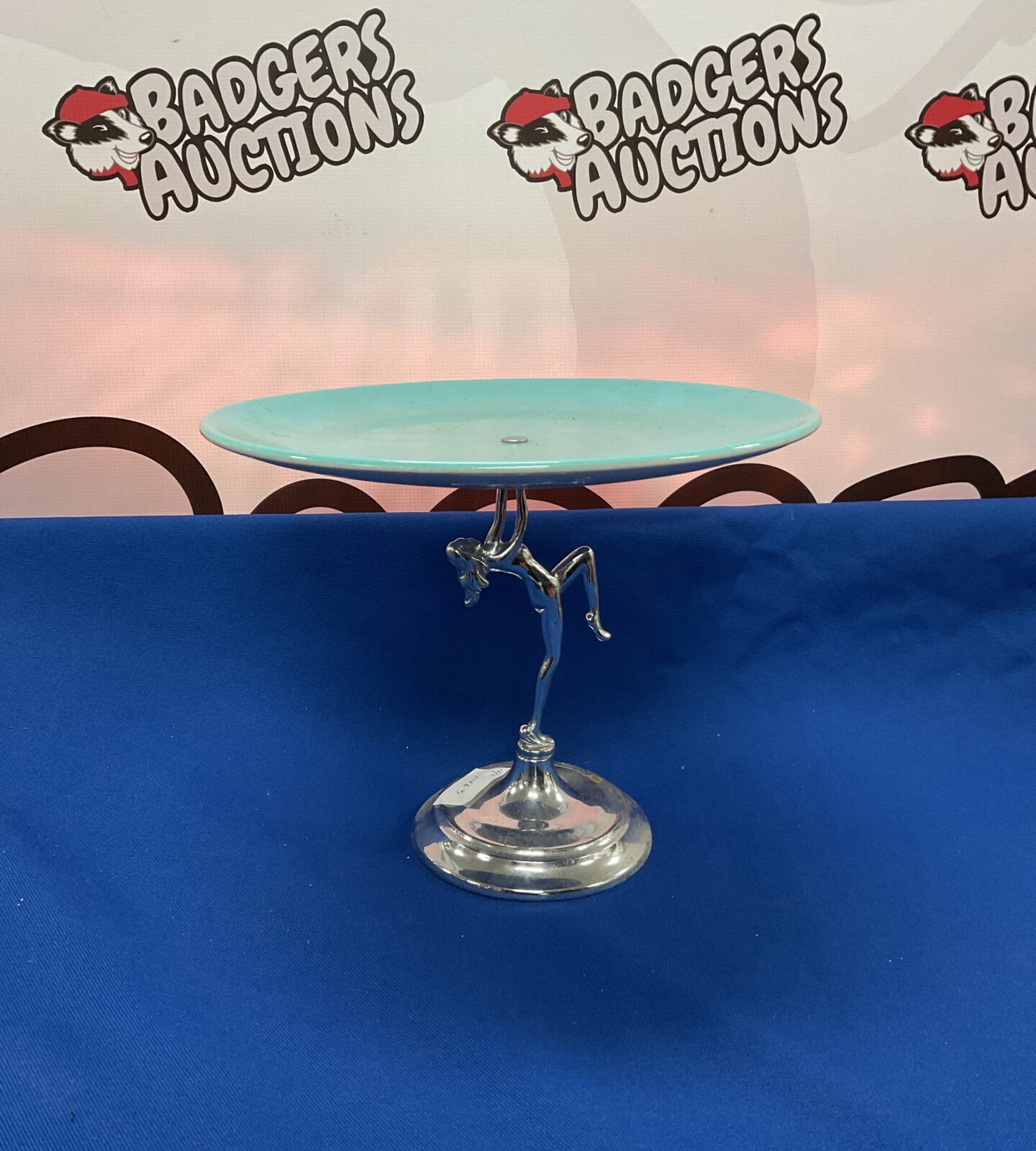 Chrome art deco lady cake stand