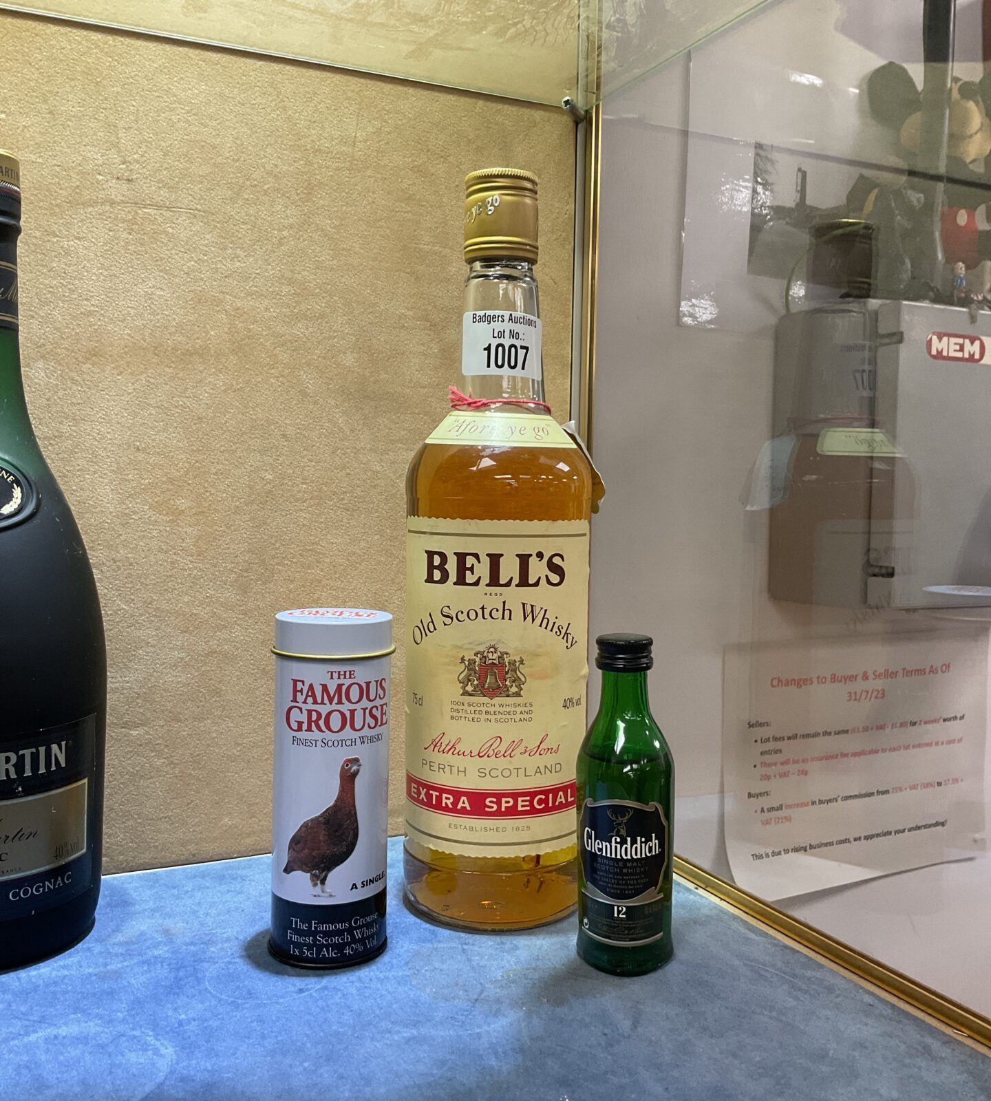 75cl bottle of bells whisky with famous grouse & glenfidditch miniatures