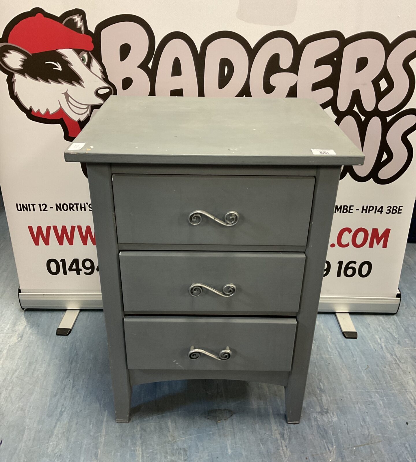 Three drawer shabby chic bedside cabinet