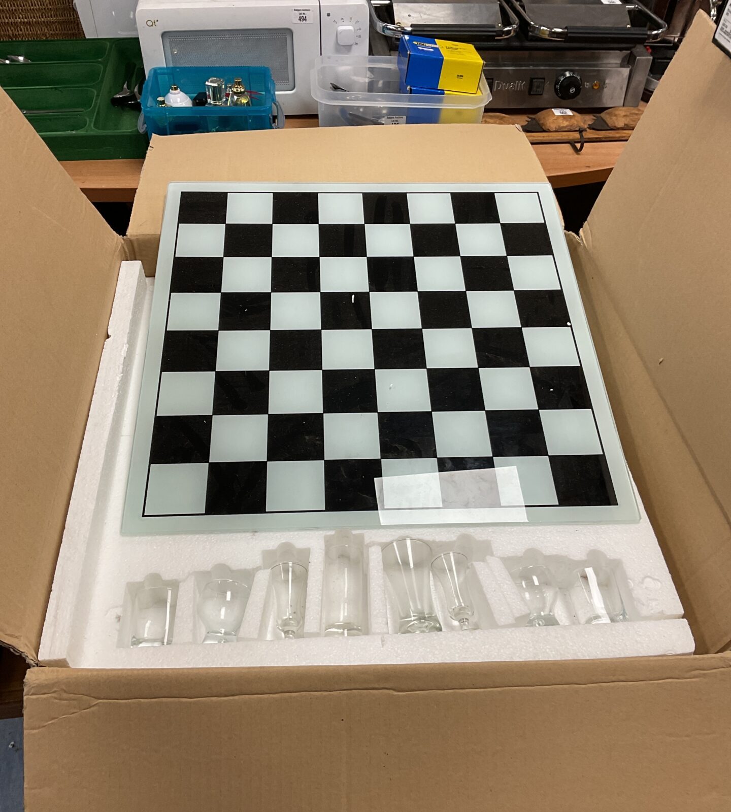 Large glass shot glass chess set