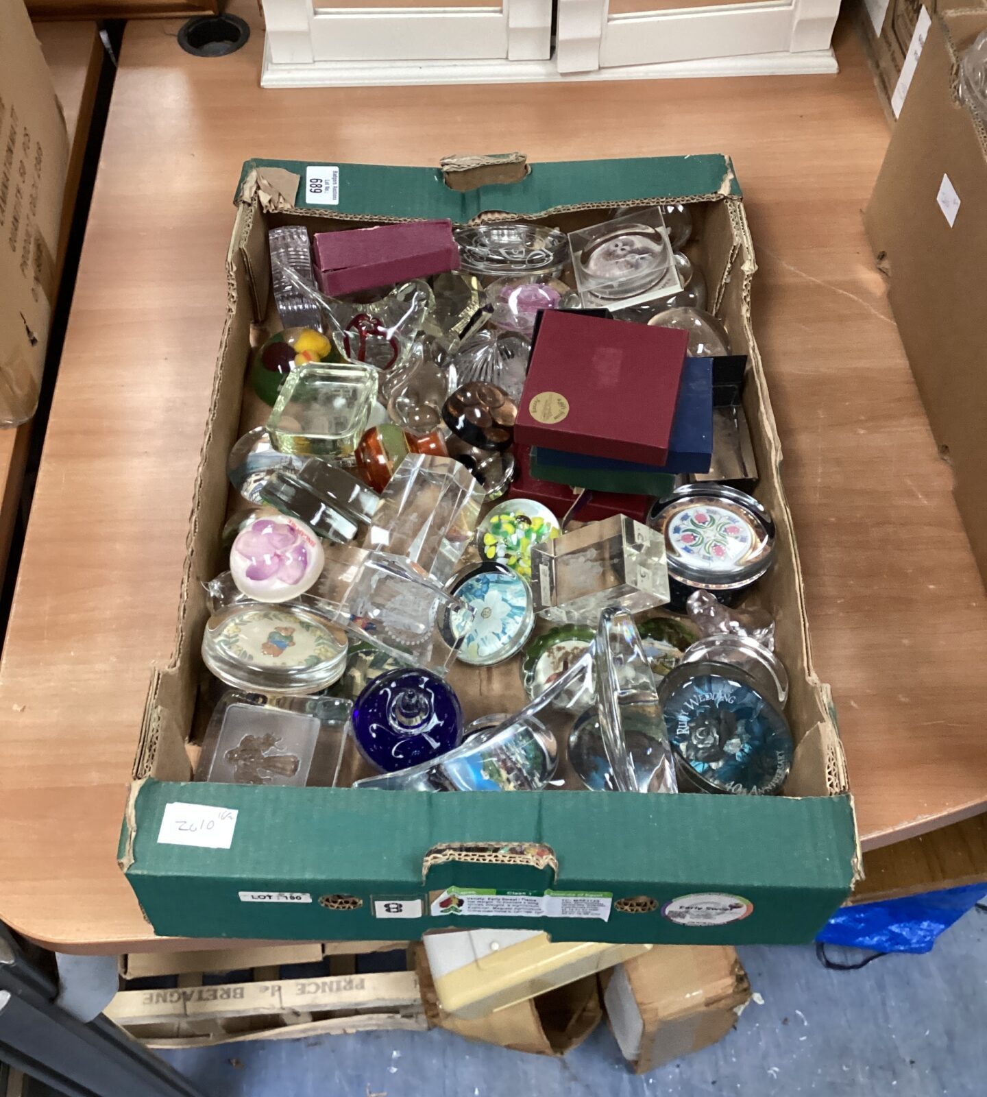 Tray of glass paperweights