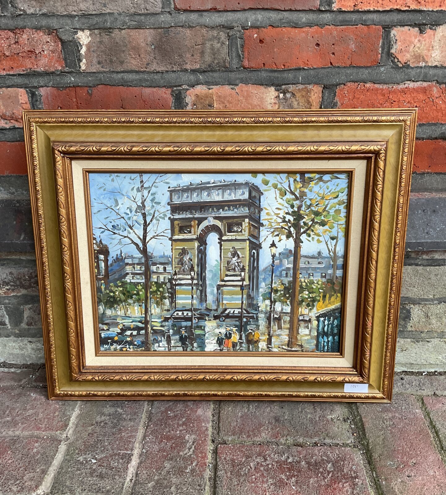 signed impressionist oil painting of paris arch de triumph