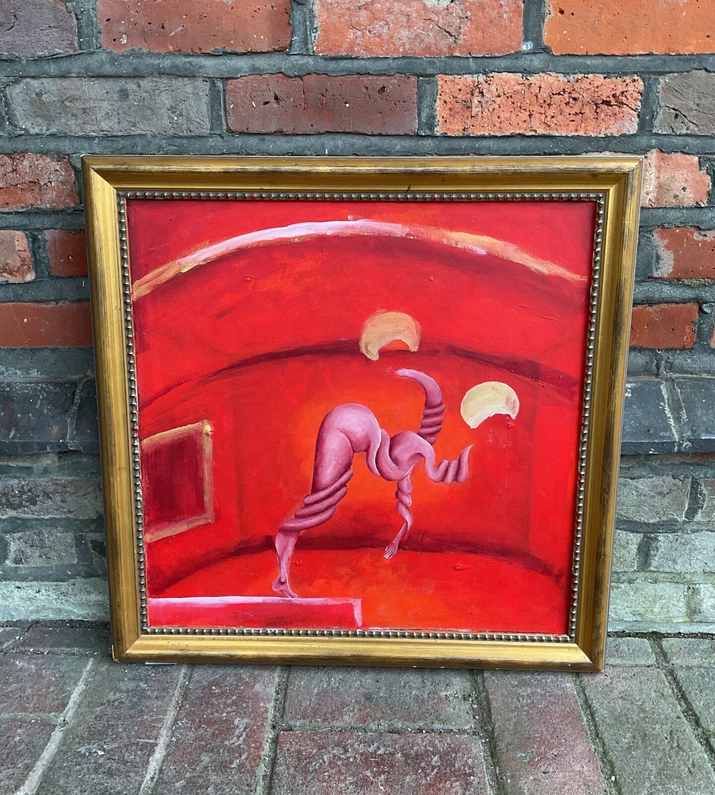 Original abstract oil on board of a twisted man