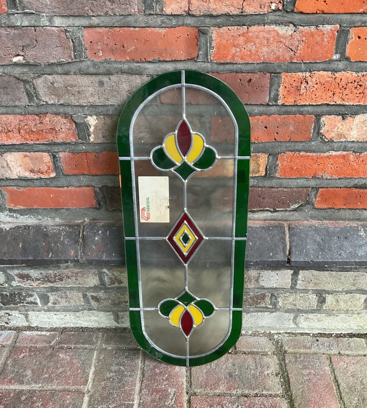 Green, red & yellow Stained glass window panel