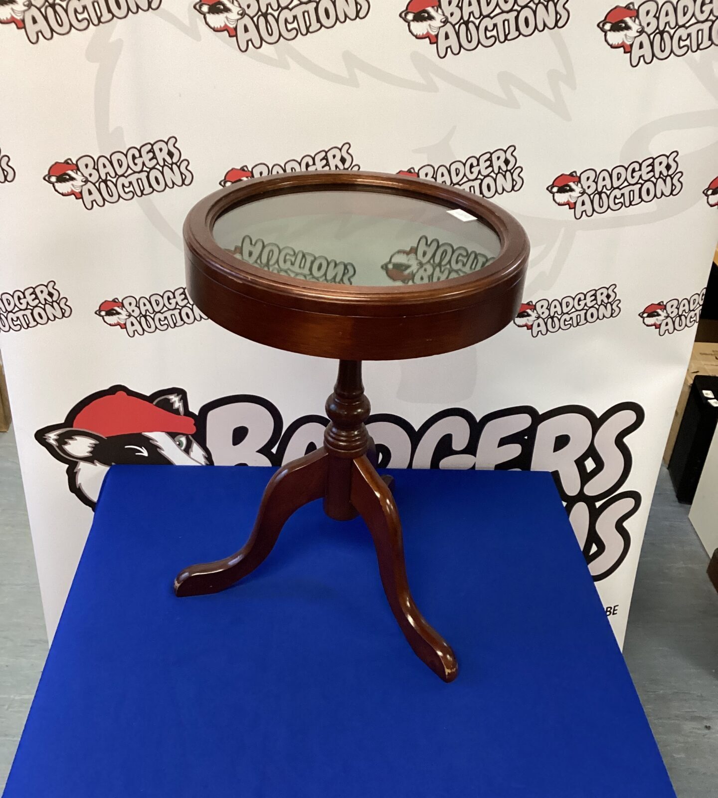 Small Round Cherry Wood Shadow Box Table