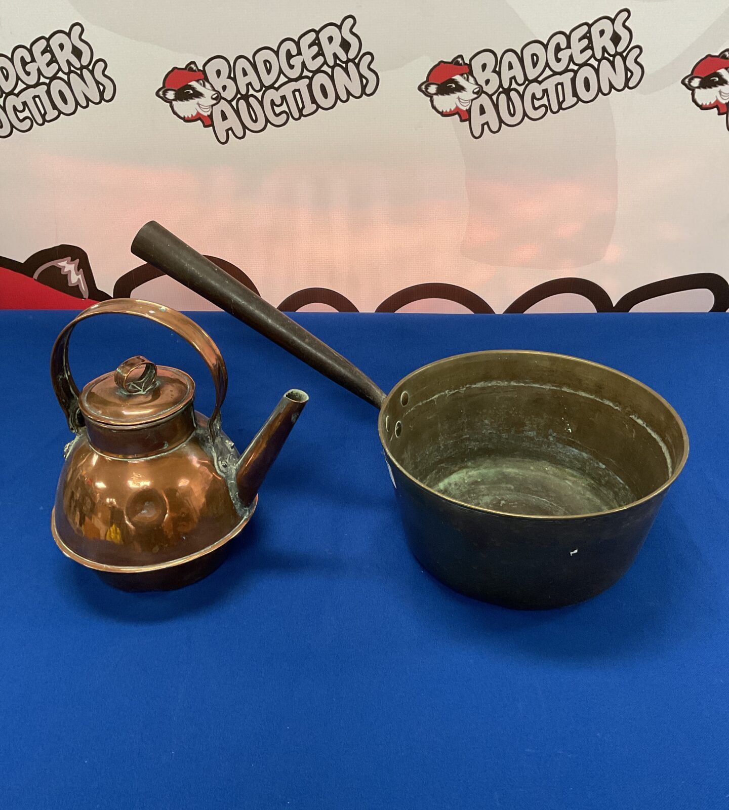 Antique copper kettle & bronze pan