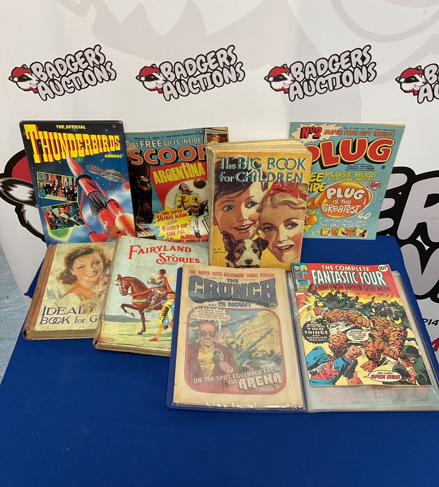 Selection of vintage childrens books & comics including plug & spiderman