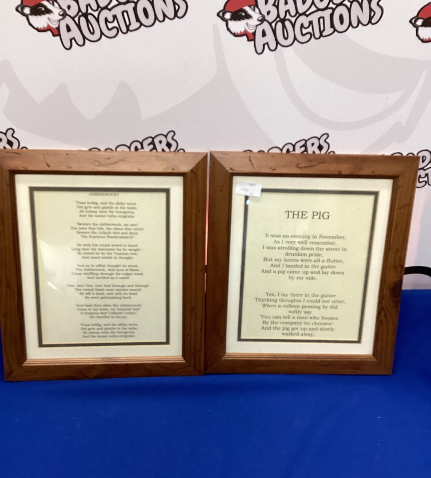 Two framed poems Jabberwocky and The Pig