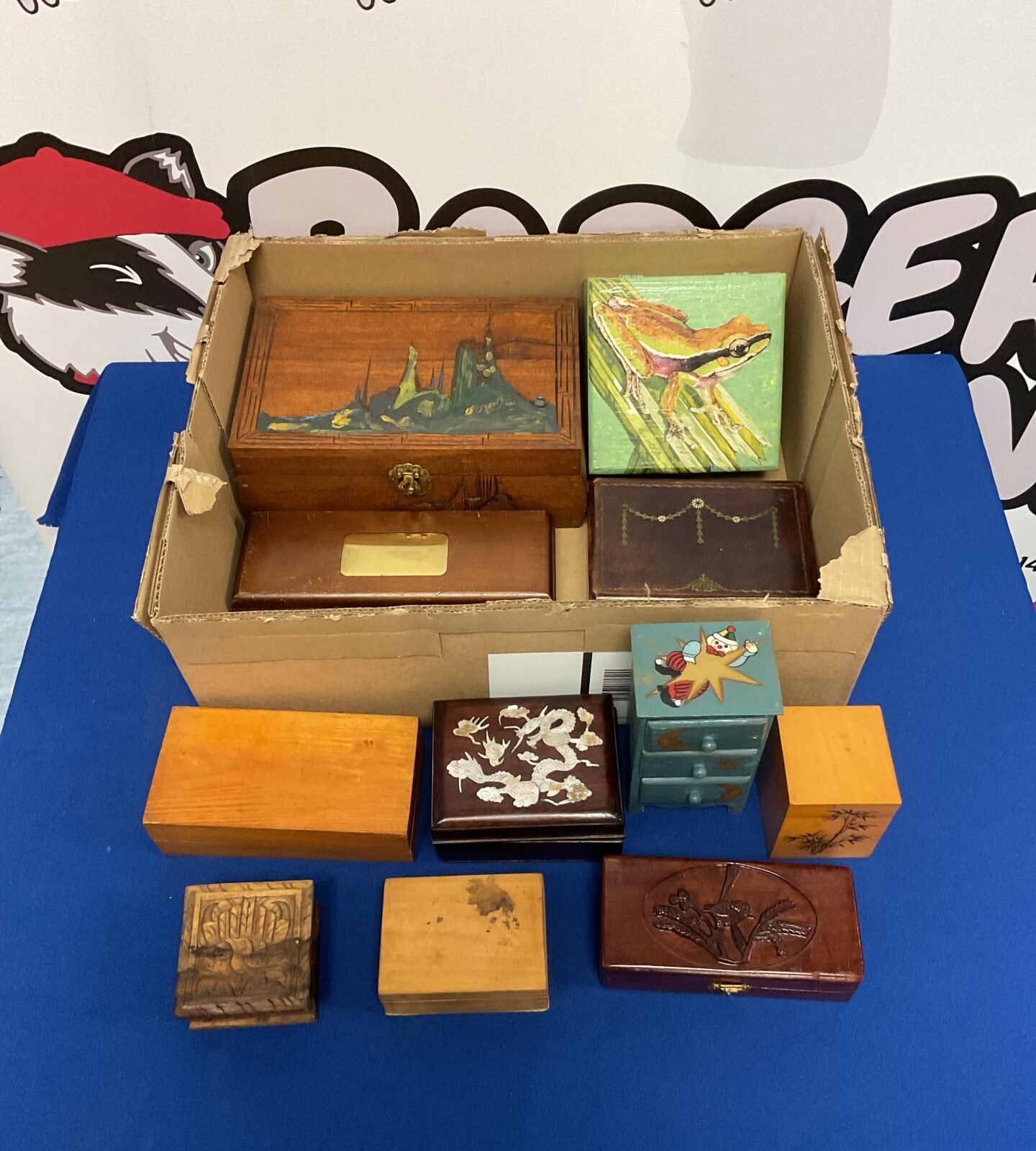 Collection of wooden trinkets boxes