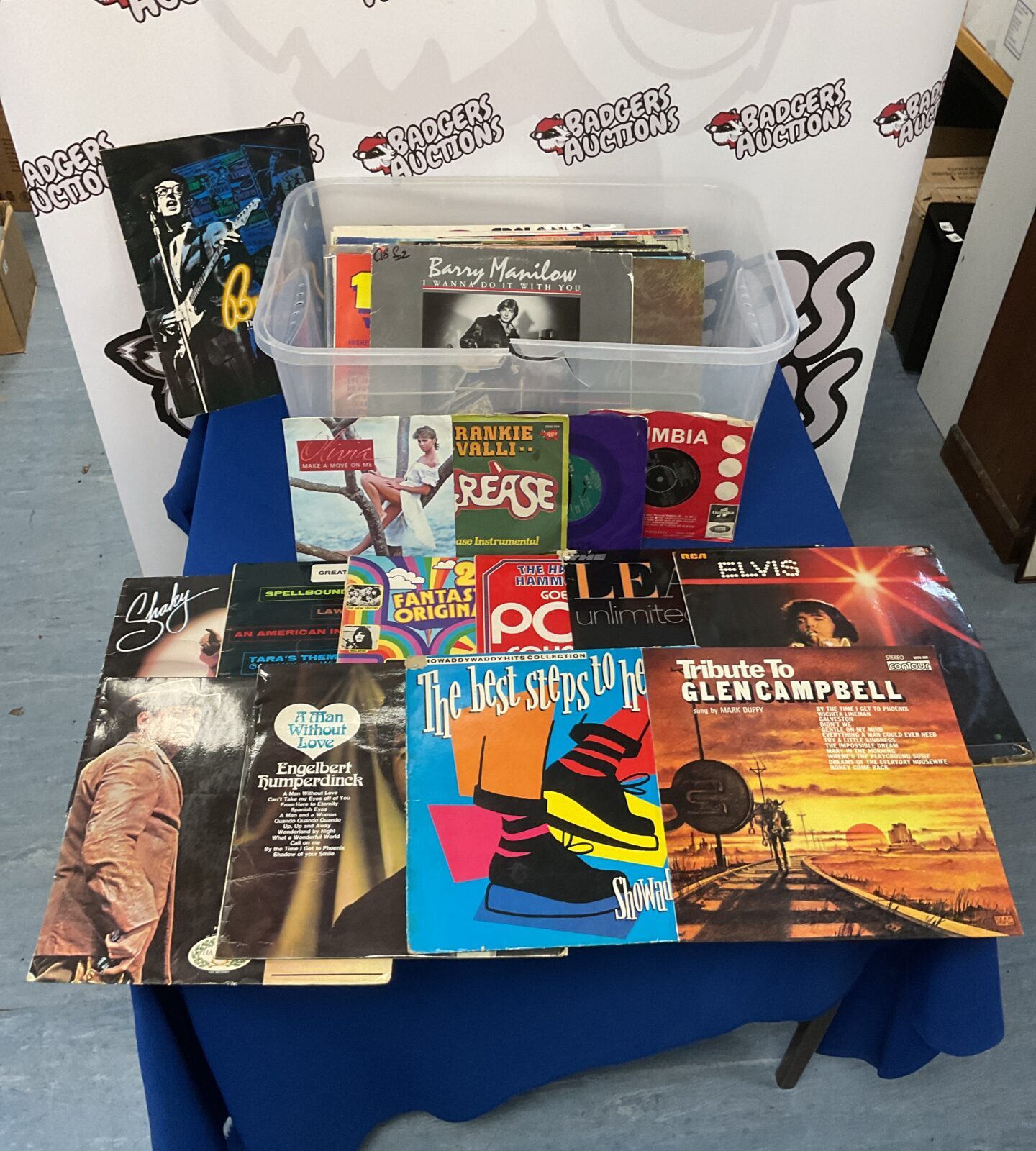 Box of vinyl records including elvis Presley