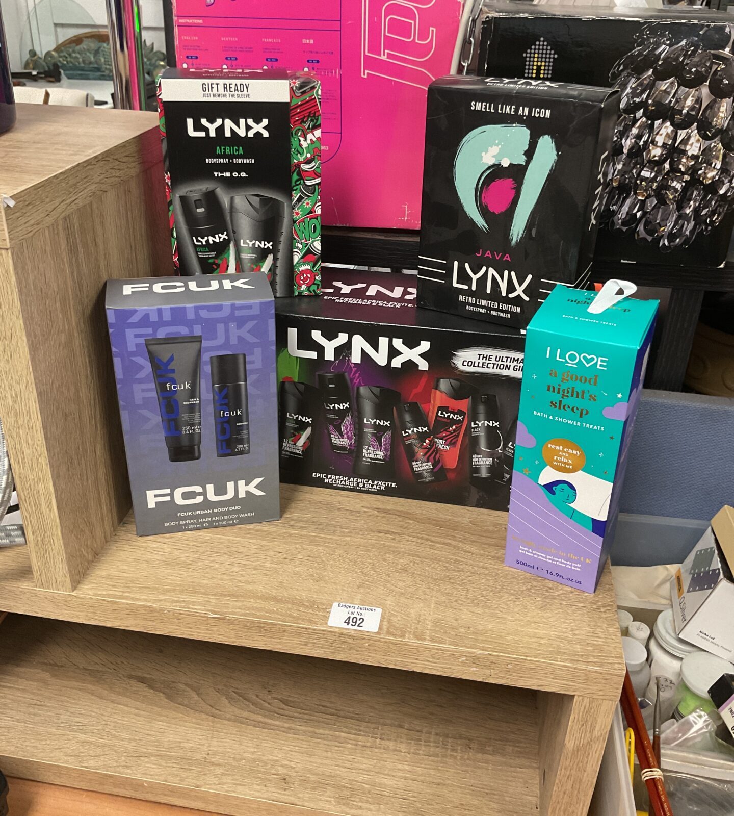 Selection of mens body sprays and body washes inc Lynx and fcuk