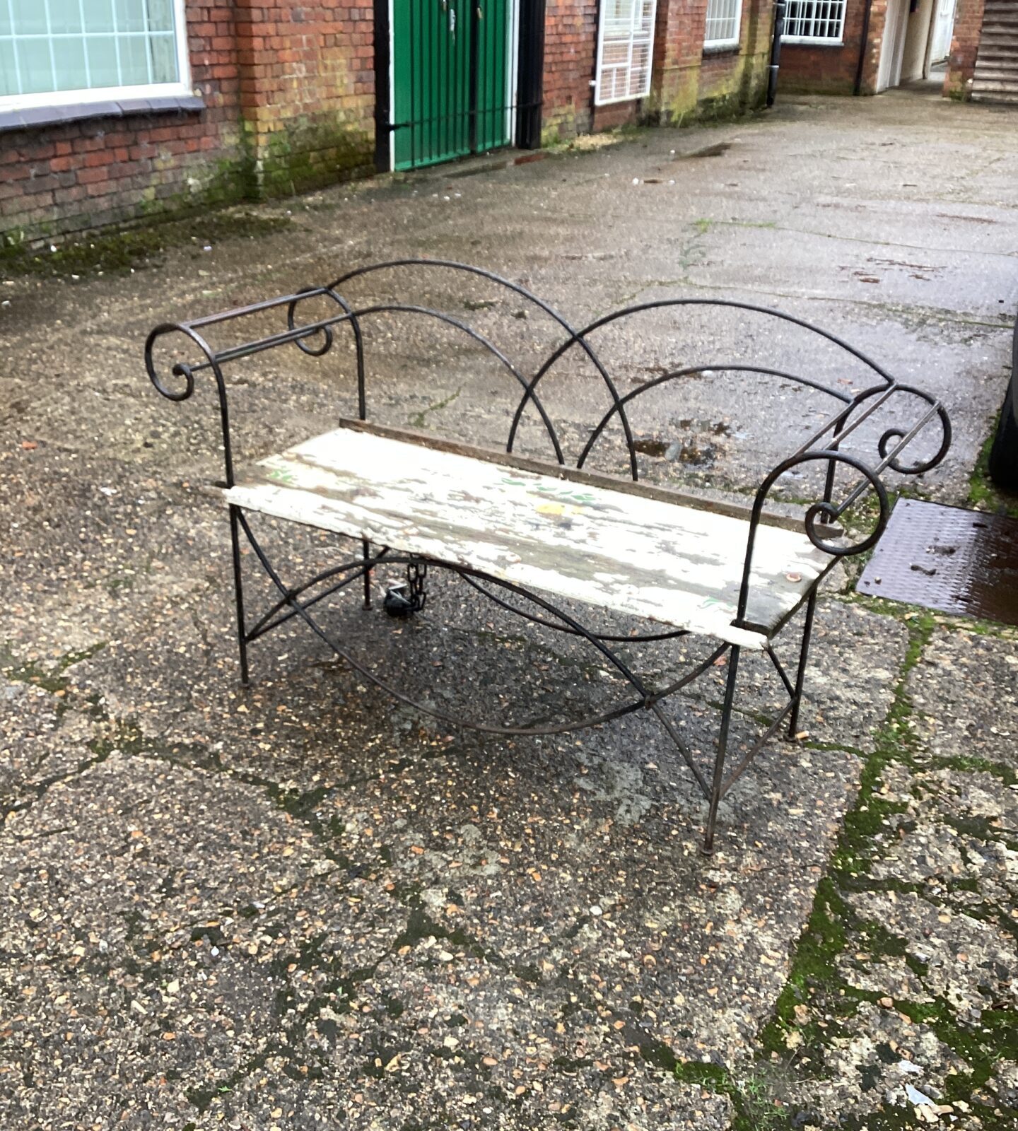 Metal and wood garden bench