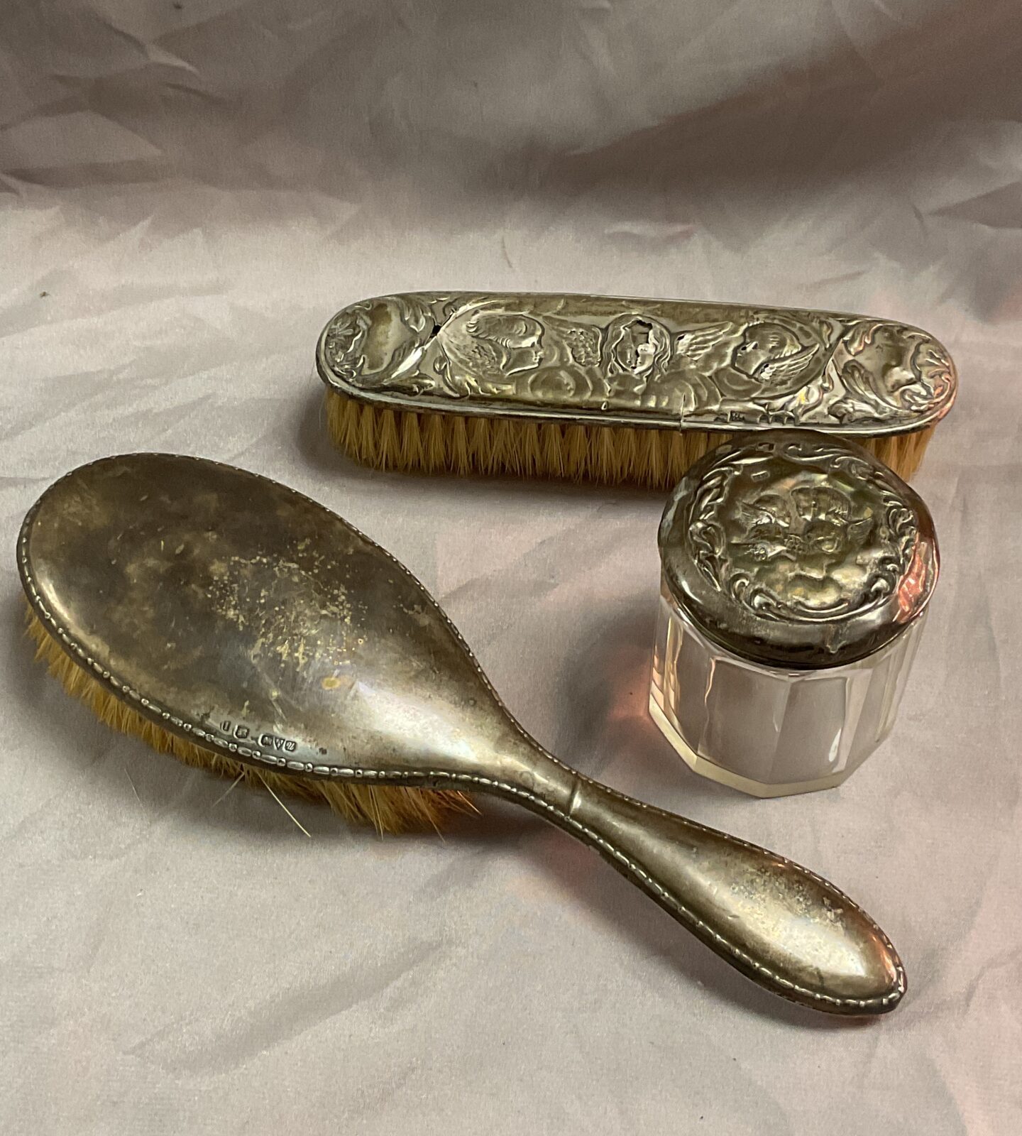 Hallmarked silver dressing table set