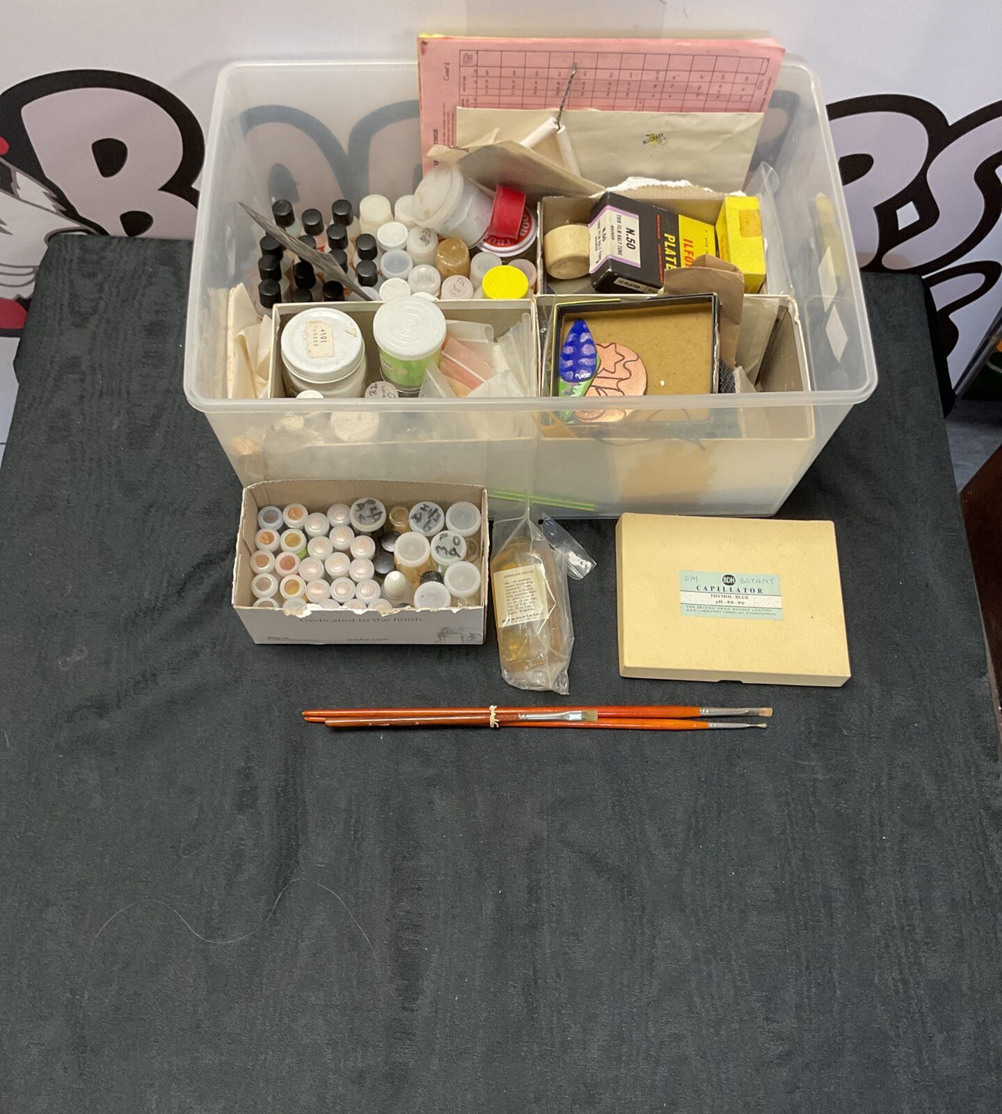 Box of enamelling items including coloured enamel powder & accessories