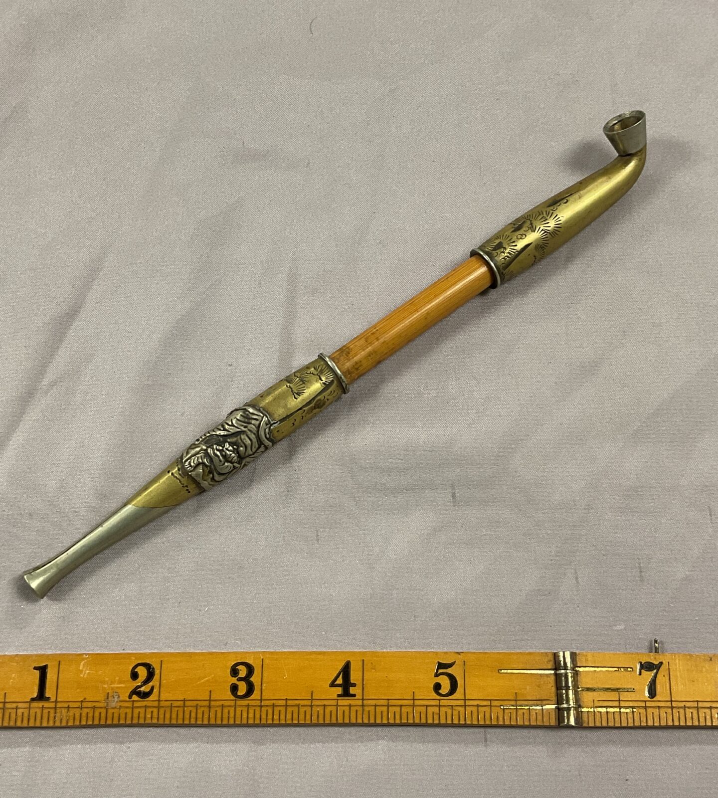 Antique Chinese opium pipe with tiger decoration
