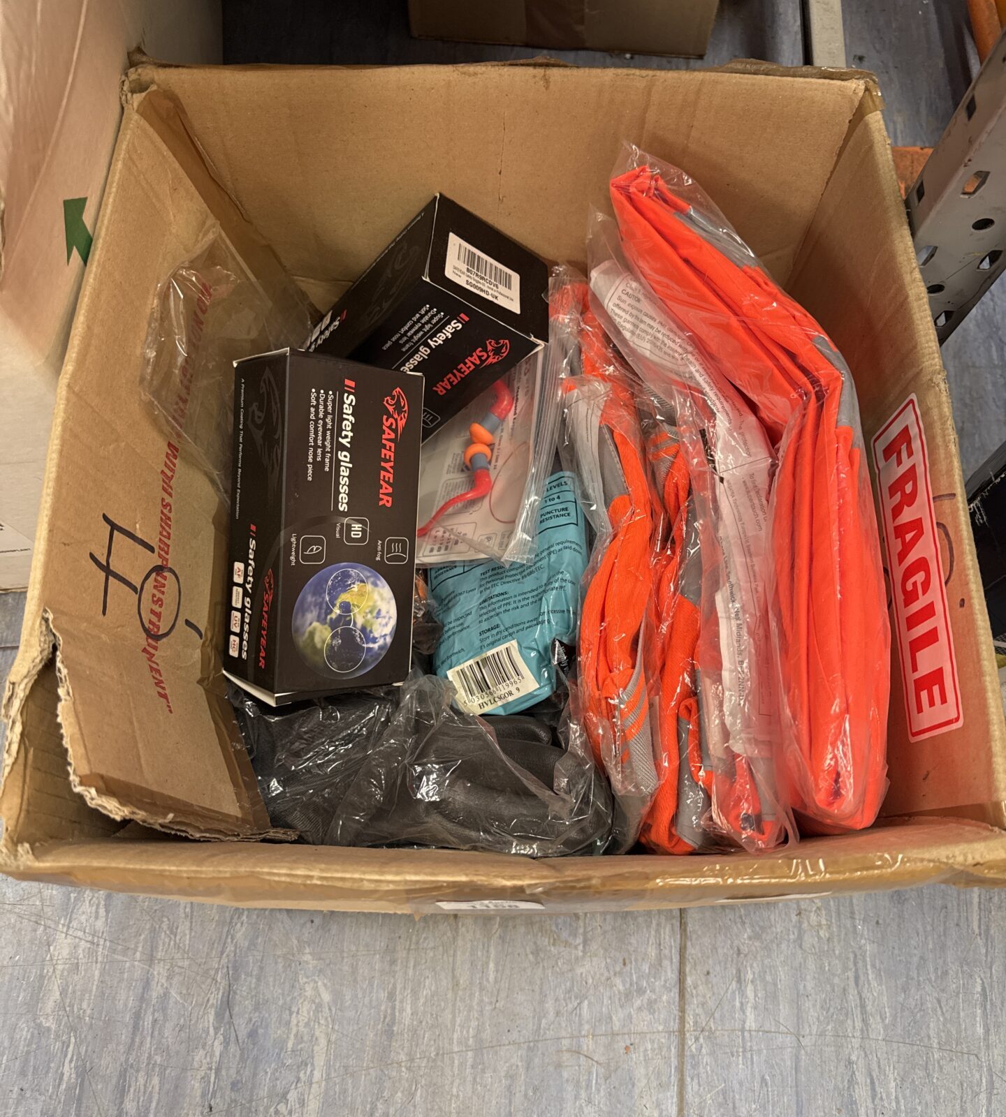 Box of assorted PPE equipment