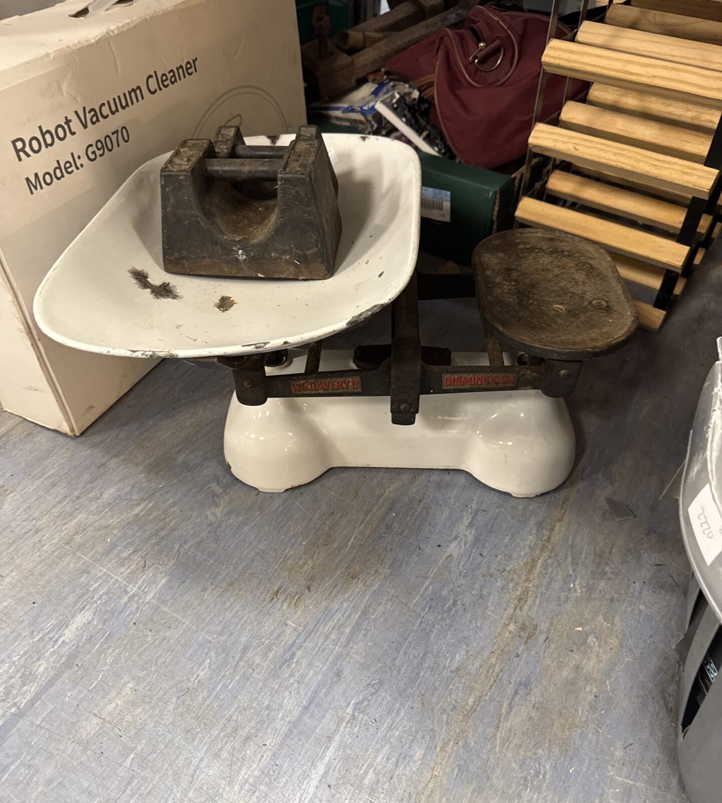 Set of large vintage Avery grocers scales with two weights