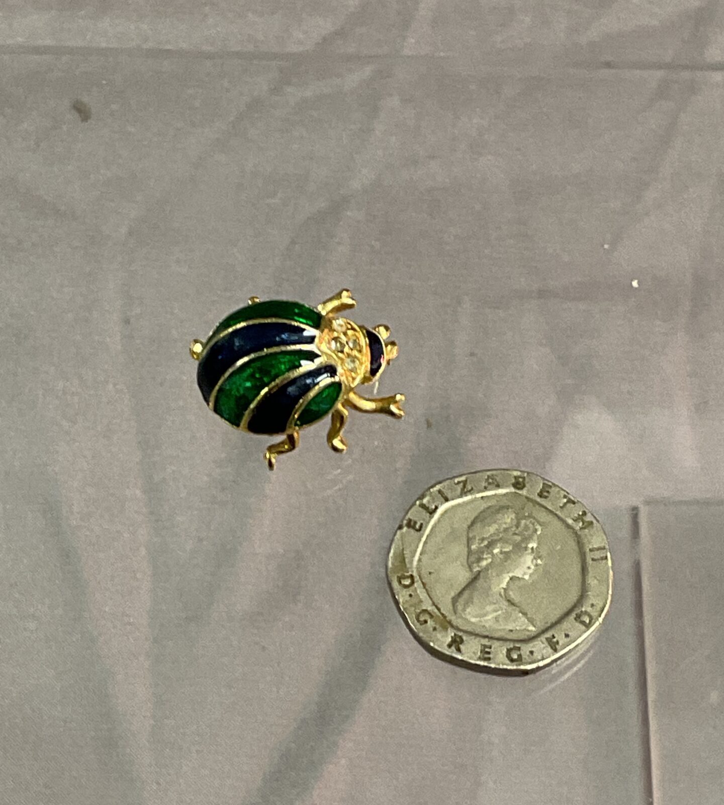 Green and blue enamelled beetle brooch