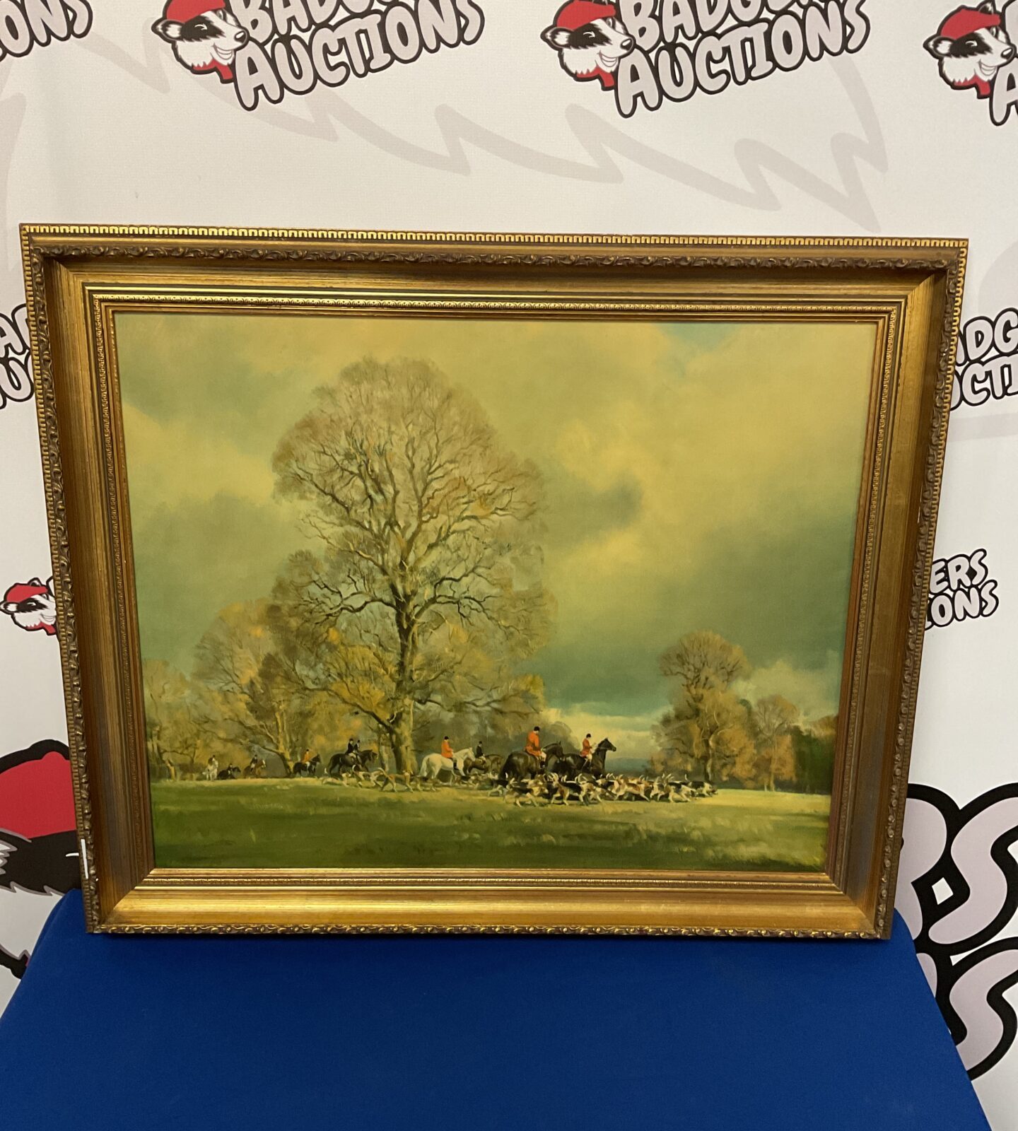 Frank wootton south down hunt scene print in gilt frame