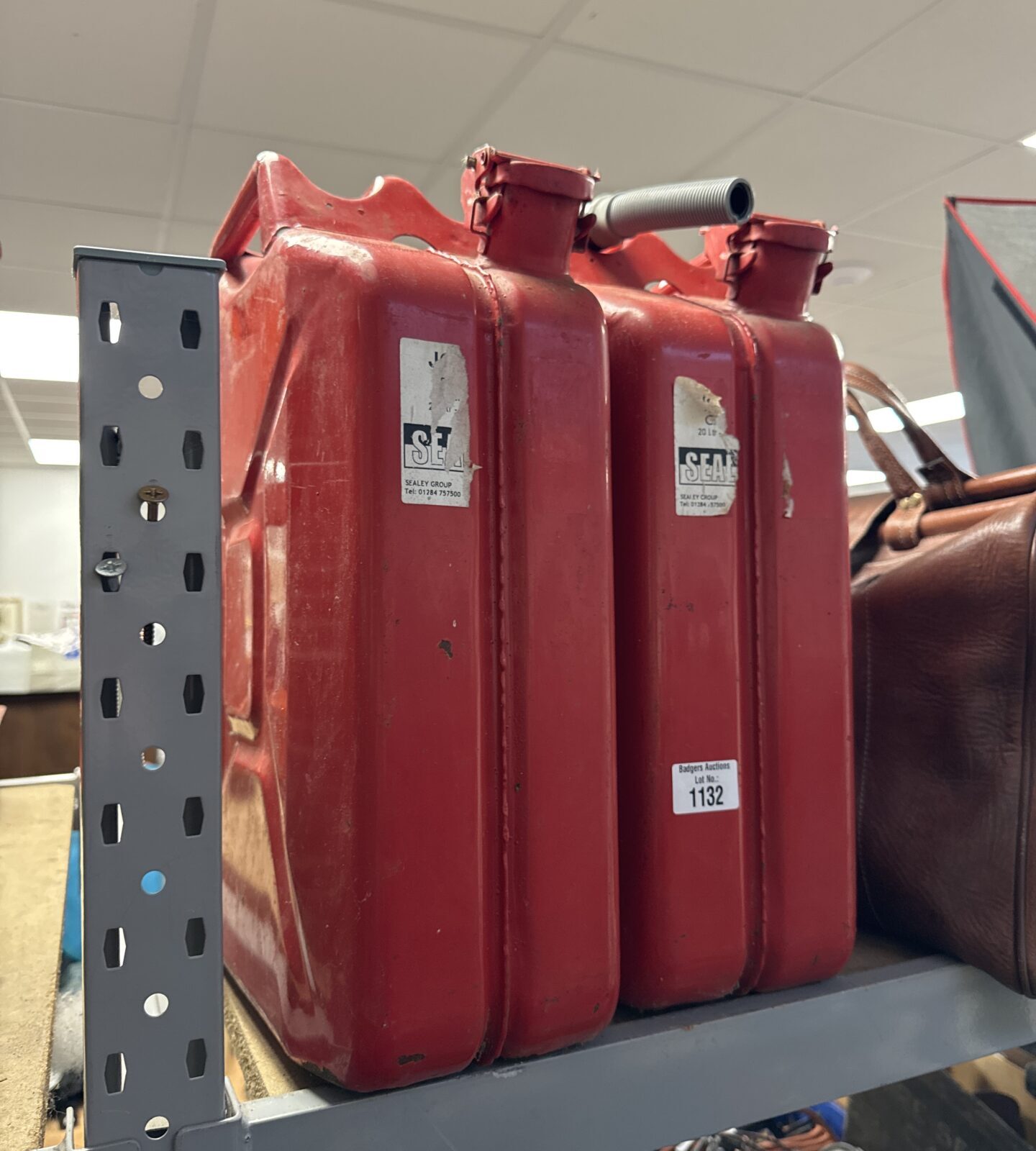 Two sealey 20l Jerry cans with one nozzle