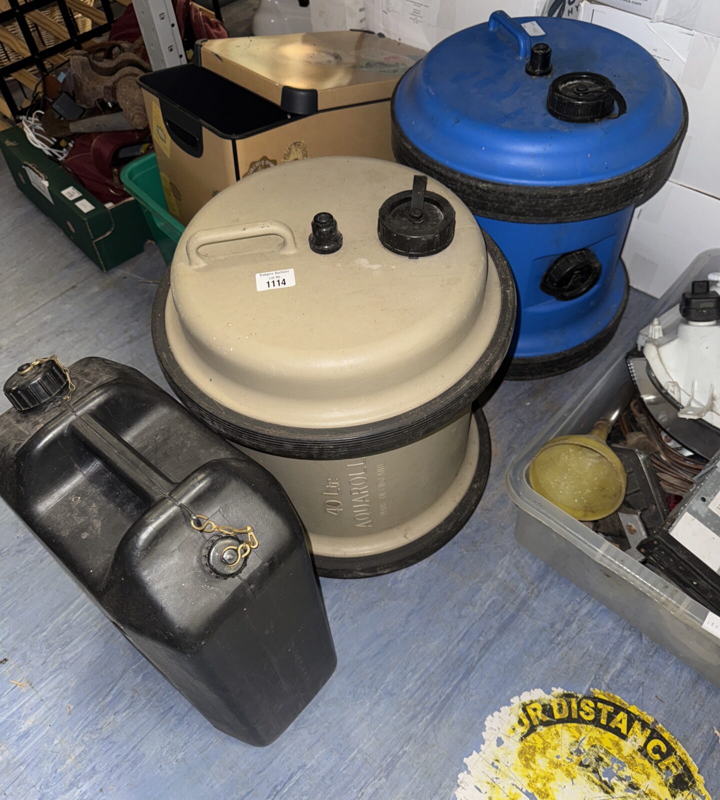 Three camping water carriers inc aquaroll (Aquarolls have no handles)