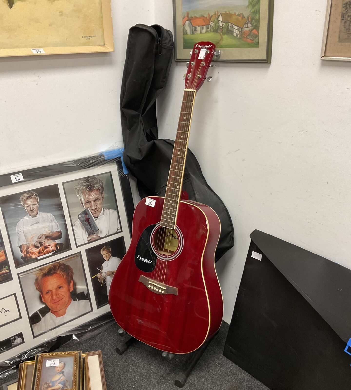 Red westfield acoustic guitar with case