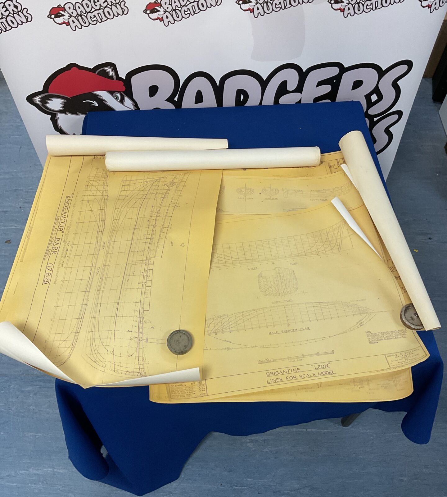 Roll of scale model schematics for endeavour boart, canons & others