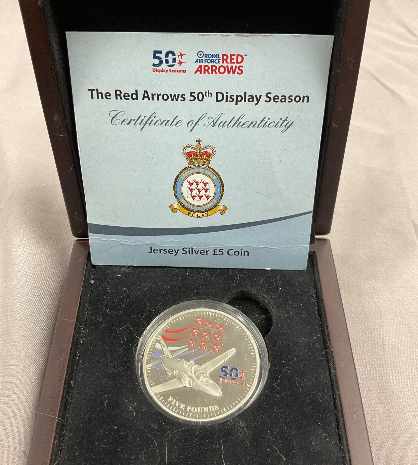 The red arrows 50th display season jersey silver £5 Coin