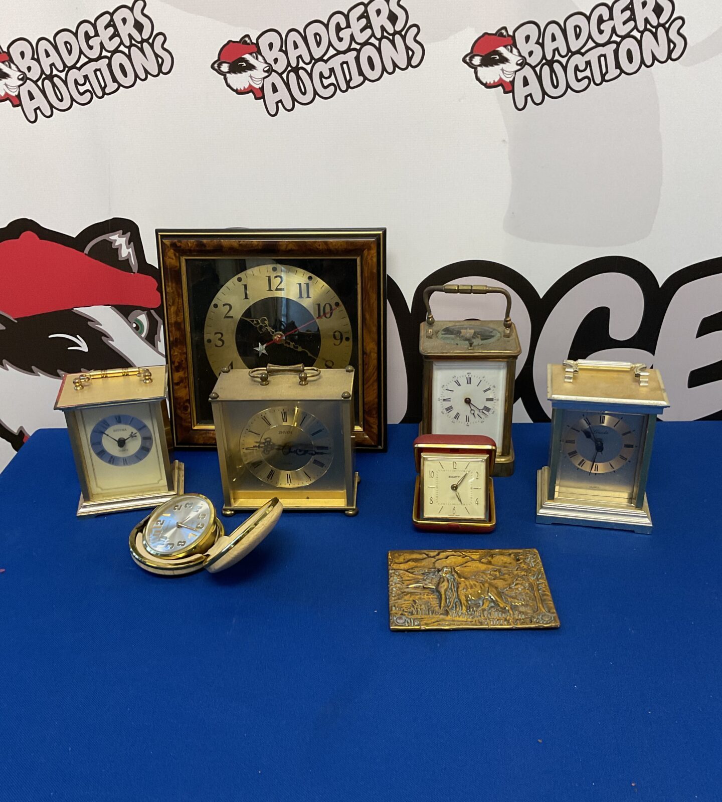 Collection of clocks including estyma & lincoln carriage clocks