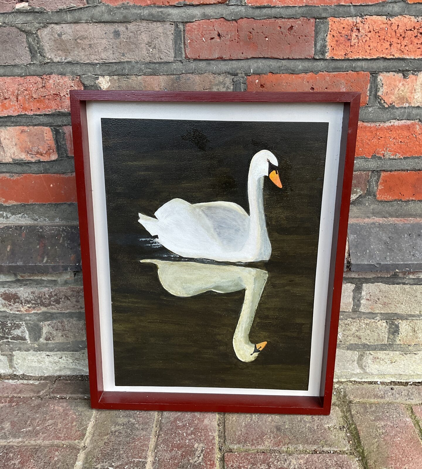 Original oil painting of a Buckinghamshire swan by b m waller